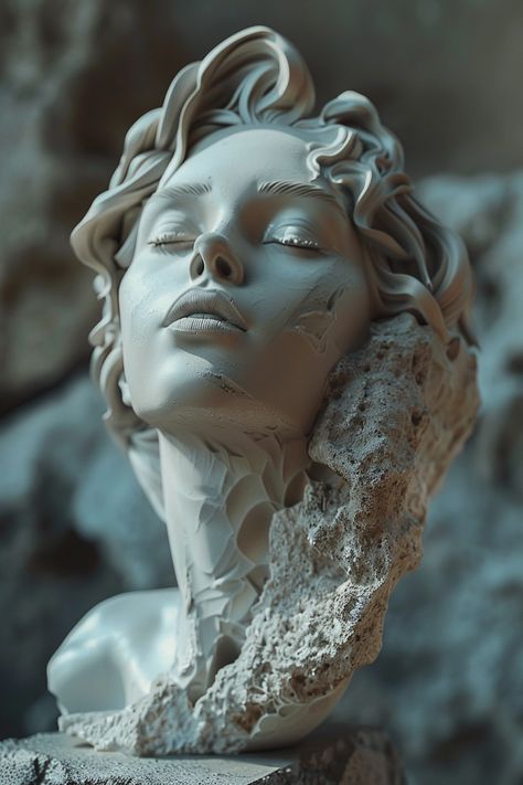 🎁🚀Learn to Create Aesthetic Images in Midjourney - Click Link in my Bio🤩🔗 Clay Face Tutorial, Clay Sculpture Aesthetic, Clay Art Projects Sculpture, Clay Art Sculptures, Ceramic Portraits, Artistic Sculpture, Statue Aesthetic, Ceramic Bust, Sculpture Hair