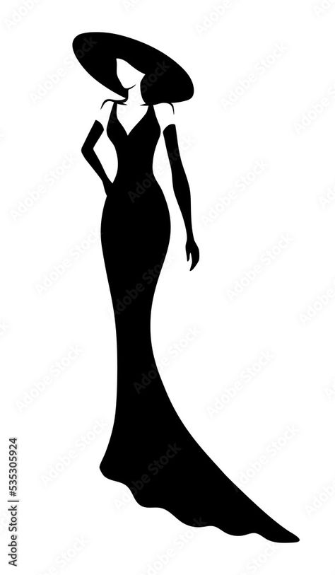 Silhouette Dress Illustration, Sillouttes Images Women, Women Silhouette Art, Model Silhouette, Figure Outline, Pop Art Marilyn, Woman In Dress, Dress Vector, Face Line Drawing