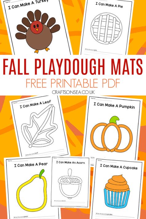 Fall Playdough Mats: 12 FREE Printable Designs Play Doh Pumpkin, Fall Playdough Mats Free, Fall Playdough Tray, Free Thanksgiving Preschool Printables, Free Printable Playdoh Mats, Fall Playdough Mats Free Printables, Thanksgiving Play Doh Mats, Fall Playdoh Activities, Fall Play Doh Mats