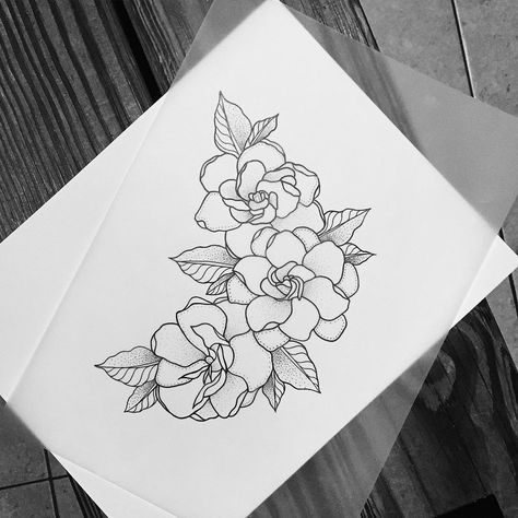 Gardenia Flower Tattoo, Flower Tattoo Stencil, Gardenia Tattoo, Butterfly Leg Tattoos, Applic Work, Gardenia Flowers, Flower Tattoo Stencils, Flowers Composition, Gardenia Flower