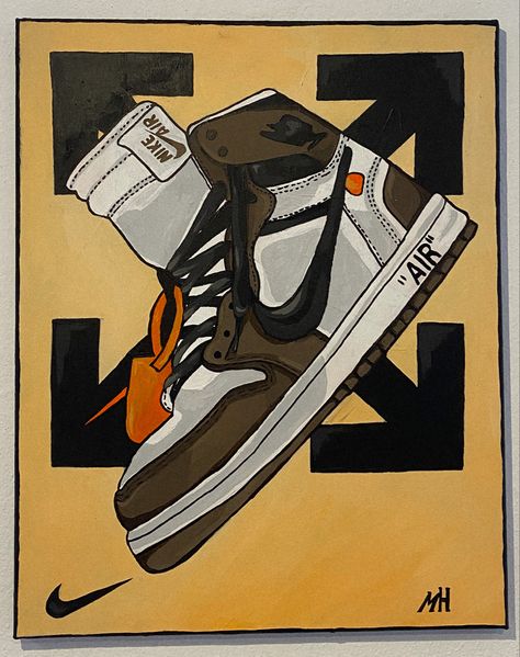 Nike Shoes Painting, Jordan 1 Painting, Nike Painting, Jordan Painting, White Jordan 1, Off White Jordan 1, Shoes Painting, White Jordans, Inspiration Painting