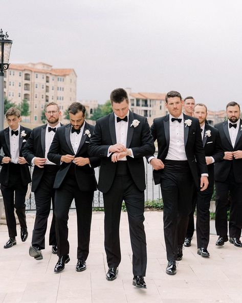 Behind every great groom, there's an even greater group of groomsmen! #EverAfterInAdriatica #AdriaticaVillage #McKinneyTX #WeddingStyle #Groomsmen Groomsmen Formal Photos, Elegant Groomsmen Attire, Formal Groomsmen Attire, Groom And Groomsmen Attire Black, Groomsman Outfits, Groomsmen Colors, Groom And Groomsmen Pictures, Blush Groomsmen, Black Tie Wedding Decor