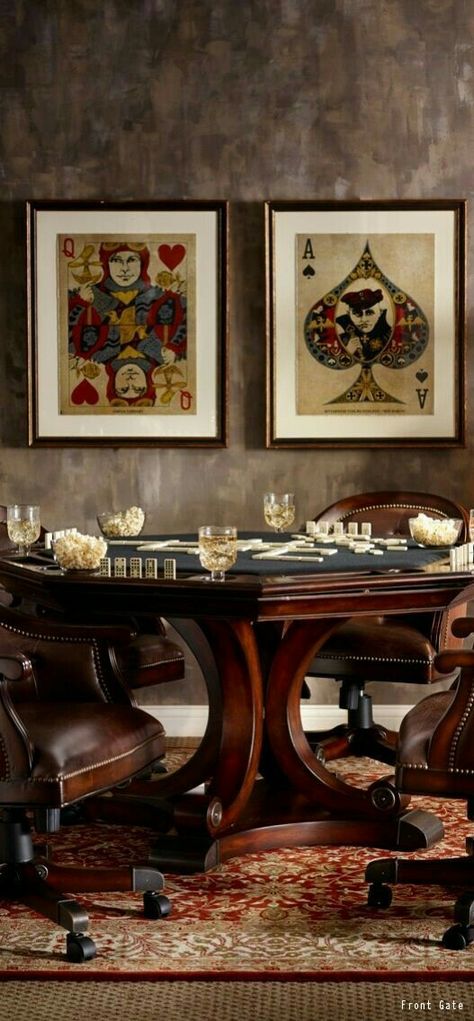 Poker table for a Man Cave Game Table And Chairs, Man Cave Room, Poker Room, Pool Rooms, Game Table, Photo Vintage, Game Room Decor, Basement Ideas, Basement Remodeling