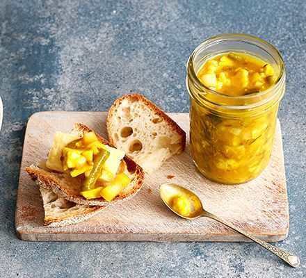 Make some homemade piccalilli to serve with cold meats and cheese. It will keep for up to three months and makes a great gift for chutney lovers Green Tomato Chutney Recipe, Piccalilli Recipes, Fruit Lollies, Tomato Chutney Recipe, Fresh Tomato Recipes, Tomato Chutney, Bbc Good Food, Pickling Cucumbers, Bbc Good Food Recipes