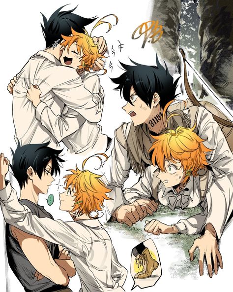 Neverland Art, Promise Neverland, Promised Neverland, Fanarts Anime, Anime Ships, Funny Anime Pics, Animated Characters, Cute Anime Couples, Drawing Inspiration