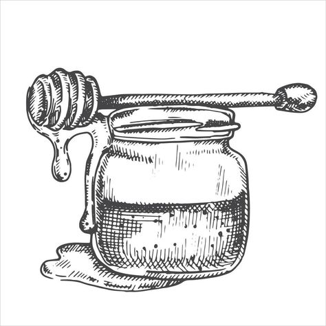 Honey Jar Drawing, Small Honey Jar Tattoo, Jar Drawing, Bee Sketch, Eco Friendly Product, Graphic Drawing, Honey Jar, Vector Drawing, Little Tattoos