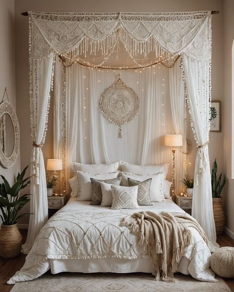 20 White Boho Themed Bedroom Ideas – ToolzView Beautiful Bed Designs, Modern Bohemian Bedroom, Bohemian Bedroom Design, Boho Bedroom Furniture, Modern Boho Bedroom, Boho Bedroom Design, Boho Bedroom Ideas, Boho Chique, Boho Style Bedroom