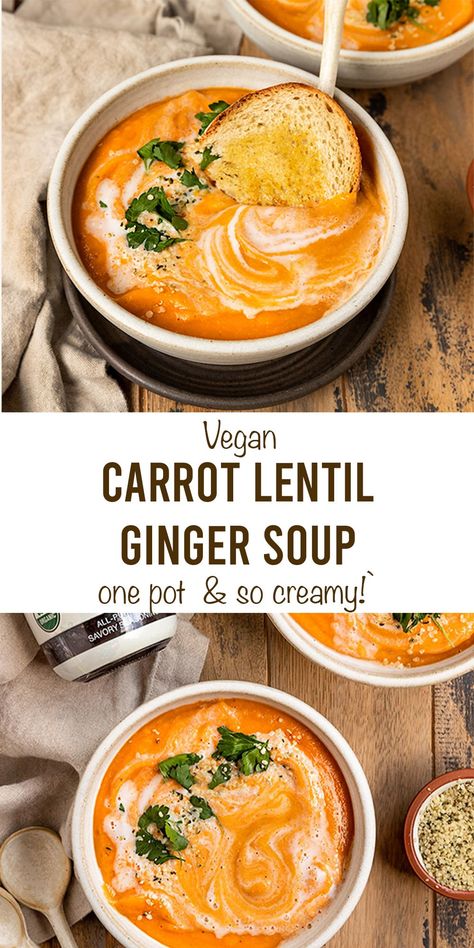 Vegan Pureed Soup, Vegan Fall Soup, Vegan Gluten Free Soup, Carrot Soup Easy, Pureed Soups, Autumn Soup, Carrot And Lentil Soup, Dairy Free Soup, Ginger Soup