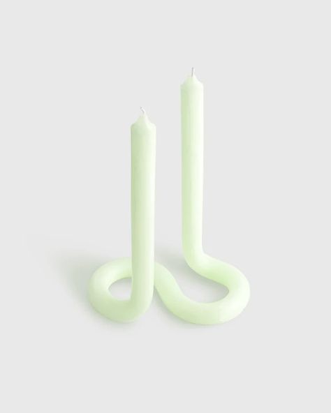 Lex Pott Candles, Curvy Candle, Twist Candles, Funky Candles, Twisted Candles, Twist Candle, Modern Words, Aesthetic Candles, Green Candle