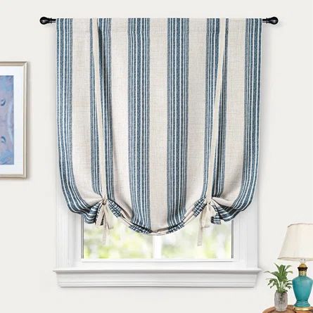 Dovecove Allye Linen Curtain | Wayfair Curtain For Small Window, Roman Shades Bathroom, Small Bathroom Window, Dining Room Window Treatments, Tie Up Curtains, Fabric Roman Shades, Bathroom Window Treatments, Swag Curtains, Blackout Curtains Bedroom