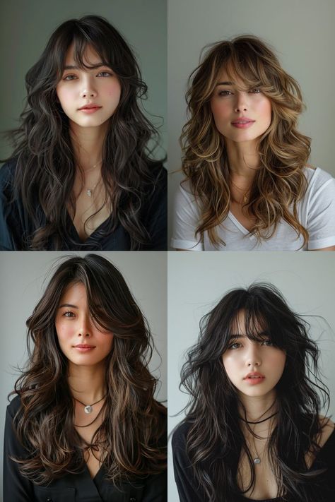 Bangs Haircut Ideas, Haircut Ideas Trendy, Bangs Haircut, Trendy Hairstyle, Haircuts For Wavy Hair, Shag Hairstyles, Long Hair With Bangs, Hair Wedding, Hairdo For Long Hair