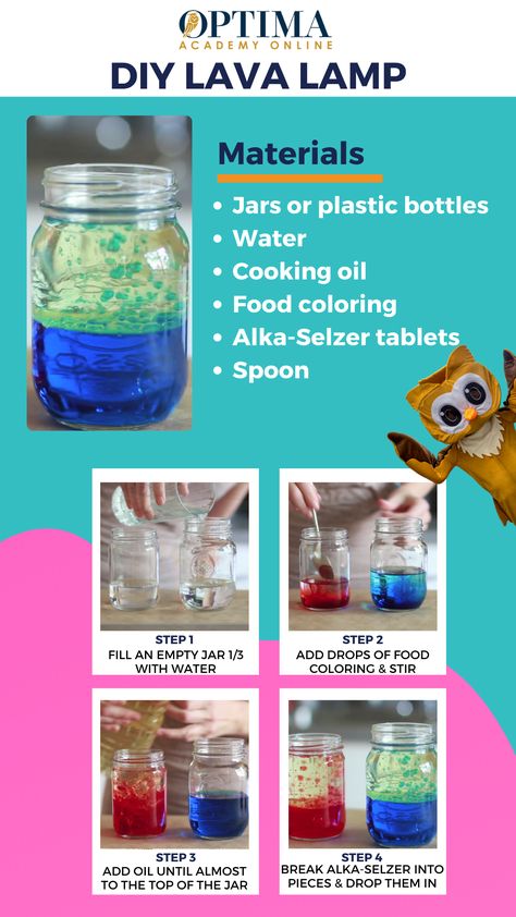 Crafts For Rainy Days, How To Make A Lava Lamp, Lava Lamp Science Fair Project Board, Diy Lava Lamp, Lava Lamp Experiment, Make A Lava Lamp, Rainy Day Crafts, Senior Activities, Hand Crafts For Kids