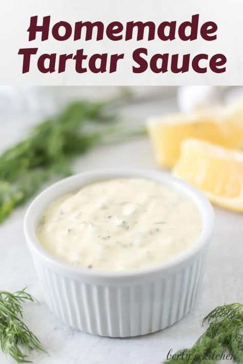 Nothing goes better with fish and chips than a great dipping sauce. Try our homemade tartar sauce, it's tangy, tart and ready in five minutes or less! #berlyskitchen Easy Tartar Sauce, Tartar Sauce Recipe, Sauce Tartare, Homemade Tartar Sauce, Remoulade Sauce, Condiment Recipes, Tartar Sauce, Homemade Sauce, Fish And Chips