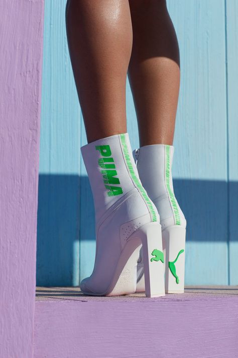 Rihanna Fenty PUMA Spring Summer 2018 Collection ss18 drop footwear sneakers booties Espadrilles leather pointed toe racing avid cutout Rihanna Fenty Puma, Dr Shoes, Rihanna Fenty, Fancy Shoes, Hype Shoes, Aesthetic Shoes, Fenty Puma, Dream Shoes, Heeled Ankle Boots