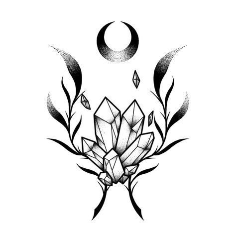 Crystal Tattoo Ideas Simple, Crystals Tattoo Ideas, Small Crystal Tattoo, Crystal Cluster Tattoo, Witch Tattoo Ideas Witchcraft, September Tattoos, Crystal Tattoo Design, Crystal Tattoo Ideas, Crystals Drawing