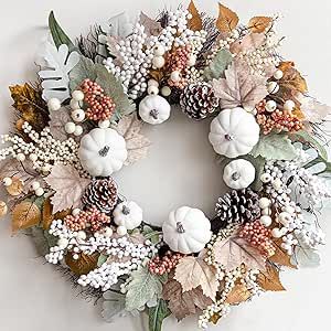 Decorations For Thanksgiving, Window Fireplace, White Pumpkin Decor, Leaf Pumpkin, Fall Wreaths For Front Door, Fall Crafting, Diy Halloween Wreath, Deck Decor, Festive Centerpieces