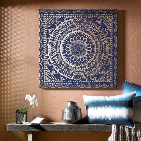 Graham & Brown Blue Embellished Ink Fabric Wall Art