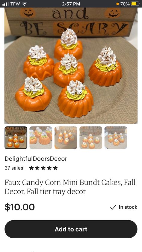 Fake Bake Halloween, Fake Bake Tutorial, Fall Fake Bakes, Faux Desserts, Faux Halloween Cupcakes, Fall Tiered Tray Decor, Mini Bundt Cakes, Fake Bake, Fake Food