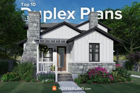 You might consider opting for a duplex home once you see how amazing these duplex plans that look like single family homes are. Duplex Floor Plans, Duplex Plans, Cottage Style House Plans, Duplex House Plans, Duplex House Design, Duplex House, Family House Plans, Multi Family Homes, Cottage House Plans