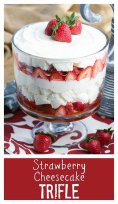 Strawberry Cheesecake Trifle Recipe, Strawberry Cheesecake Trifle, Trifle Bowl Recipes, Chocolate Pecans, Trifle Dessert Recipes, Angel Food Cake Desserts, Cheesecake Trifle, Berries And Cream, Dessert Truffles