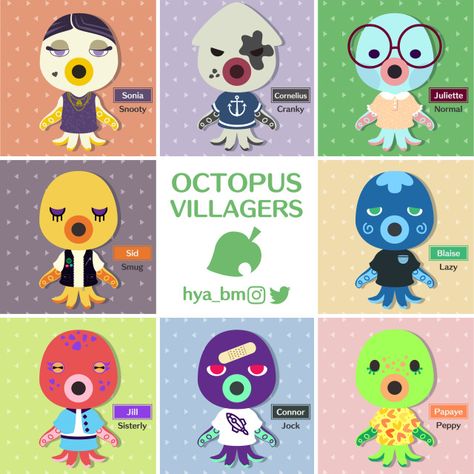 Animal Crossing Octopus, Acnh Octopus, Octavian Animal Crossing, Acnh Oc, Animal Crossing Oc, Acnh Fanart, Animals Crossing, Animal Crossing Funny, Fake Animals