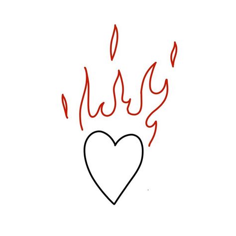 Small Heart With Flames Tattoo, Heart In Fire Tattoo, Burning Heart Tattoo Minimal, Heart And Flame Tattoo, Flaming Heart Tattoo Simple, Heart On Fire Drawing, Heart With Fire Tattoo, Heart Fire Tattoo, Heart With Flames Tattoo