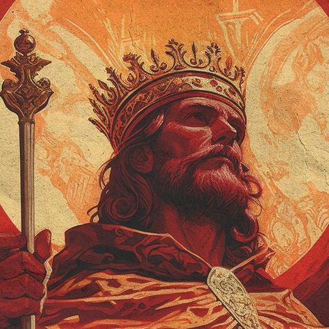 @objetovoadorr on Instagram: "Prompt: 1970’s dark fantasy book cover paper art dungeons and dragons style drawing of a red king wearing a red cloak, lord of the rings figurine, luminous golden crown, low angle view" Old King Art, Fantasy King Art, King Fantasy Art, Dark Fantasy Book Cover, Dark King, Dark Fantasy Book, Evil King, Red Cloak, King Drawing