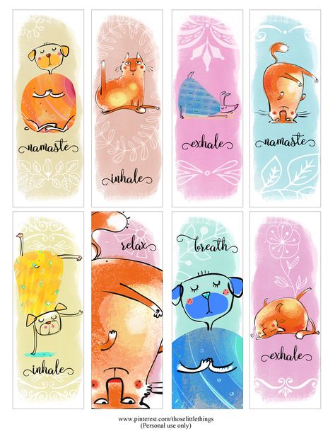 Dogs and Cats Doing Yoga - Relaxing Yoga Meditation Namaste - Yoga Bookmarks - Free Digital Collage Sheet - Free Printable Bookmarks - Marcalibros Imprimible Gratis #freeprintable #freebookmarks #freeprintablebookmarks #freebookmark #marcalibrosgratis #yogabookmarks Yoga Bookmarks, Halloween Diorama, Free Printable Bookmarks, Printable Bookmarks, Dog Yoga, Namaste Yoga, Relaxing Yoga, Bookmarks Printable, Work Jewelry