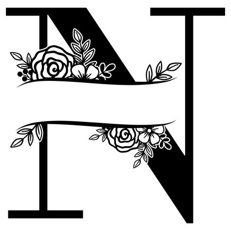 Alphabets Flower Monogram, Letter N Monogram Letters Font, Alphabet Letter Templates, Free Monogram Fonts, Floral Monogram Letter, Flower Monogram, Engraving Ideas, Alfabet Letters, Free Monogram, Embroidery Alphabet