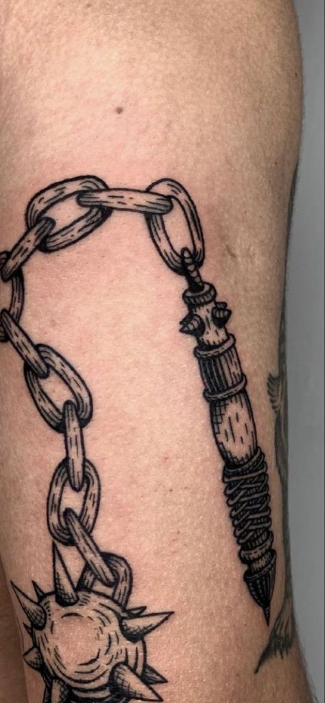 Chain Tattoo Men, Ball And Chain Tattoo, Chain Tattoo, Wall Paintings, Tat Ideas, Rib Tattoo, Blackwork Tattoo, Tattoo Inspo, Leg Tattoos