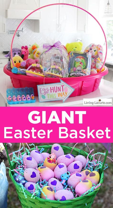 The cutest Giant Easter Basket to inspire you to get creative just in time for Easter! A DIY Giant Easter Basket made out of a kid’s swimming pool. Giant Easter Basket, Easter Egg Hunt Ideas, Random Holidays, Egg Hunt Ideas, Hatchimals Colleggtibles, Snail Craft, Easter Basket Crafts, Making Easter Eggs, Creative Easter Eggs