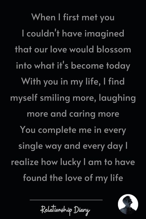 #relationshipquotes #lovequotes #relationshipquotesforhim #couplegoals #lovelife #relationshipstatus #relationshiptexts The Day When I Met You, When I First Met You Paragraph, Every Day With You Quotes Love, Found The Love Of My Life Quotes, I’m So Happy To Have You In My Life, First Met Anniversary Quotes, Today Special Day In My Life, Our First Meet Quotes, First Day Meeting Anniversary Quotes