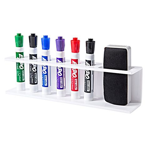 6 Slot White Acrylic Dry Erase Marker and Eraser Holder Wall Mountable Organizer Rack Storing Markers, Dry Erase Marker Holder, White Wood Desk, Marker Holder, Expo Marker, Training Room, Marker Storage, Whiteboard Marker, Pen Storage