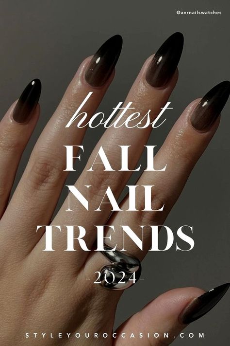 Fall 2024 Nail Trends. Searching for trendy fall nail design ideas for 2024? Look no further! Explore the latest fall nail trends we're loving right now. From chic and simple autumn nail designs to brown nails or acrylic nails, we've got all the inspiration you need for pretty nails this fall. Casual nails, classy nails, trendy nails Chic Black Nails Classy, Nail Fall 2024 Trends, Pretty Brown Nails Acrylic, 2024nail Trend, Manicure Trends 2024 Fall, Fall 2024 Manicure, Nail Inspo Trendy 2024 Fall, Chic Nail Art Classy, Black And Brown Nails Design