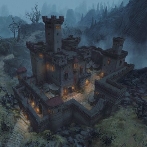 Moonmoth Legion Fort, Dominik Zdenković on ArtStation at https://www.artstation.com/artwork/qAnRG2 Fantasy Town, Fantasy World Map, Chateau Medieval, Castles Interior, Location Inspiration, Building Art, Fantasy City, Fantasy Castle, Fantasy Setting