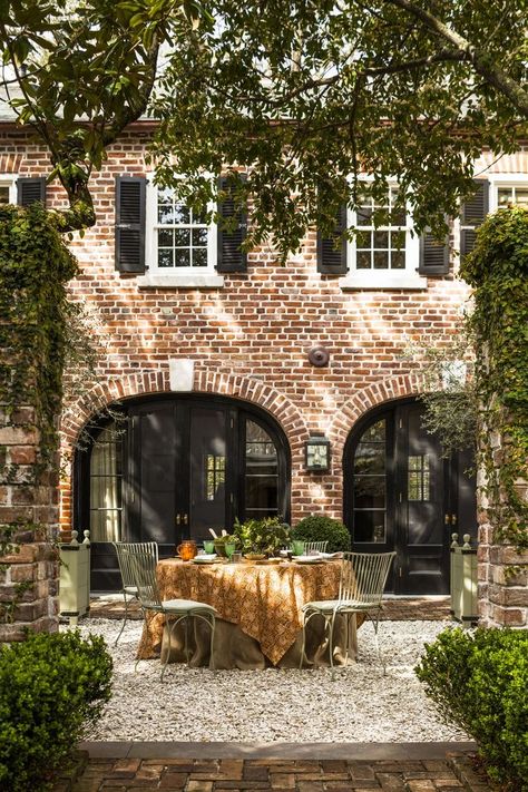 French Red Brick House Exterior, Natural Brick House Exterior, House Restoration, Brick Exterior, Exterior Renovation, Big House, House Remodel, Carriage House, Charleston South Carolina