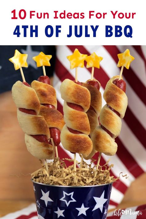 No 4th of July party is complete without a BBQ, even if you are celebrating with immediate family at home. We have 10 fun 4th of July party ideas for you! Firecracker Hot Dogs, 4th July Food, 4th Of July Food, Memorial Day Foods, Patriotic Food, Appetizers For A Crowd, Fourth Of July Food, Hot Dog Recipes, Patriotic Party