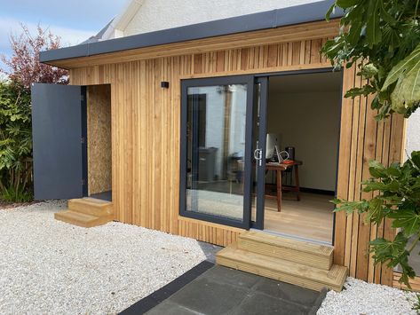 Small Garden Office With Store | Outside In Garden Rooms Summer Houses Uk, Garden Office Ideas, Garden Rooms Uk, Small Garden Office, Garden Office Shed, Insulated Garden Room, Garden Room Ideas, Shed Office, Garden Pods