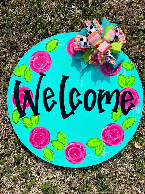 Excited to share this item from my #etsy shop: 22” oval door hanger - welcome door hanger - family name door hanger - colorful door hanger Hanging Quotes, Oval Door, Leopard Decor, Welcome Door Hanger, Easter Door Hanger, Easter Door, Welcome Door, Door Color, Wood Cutouts