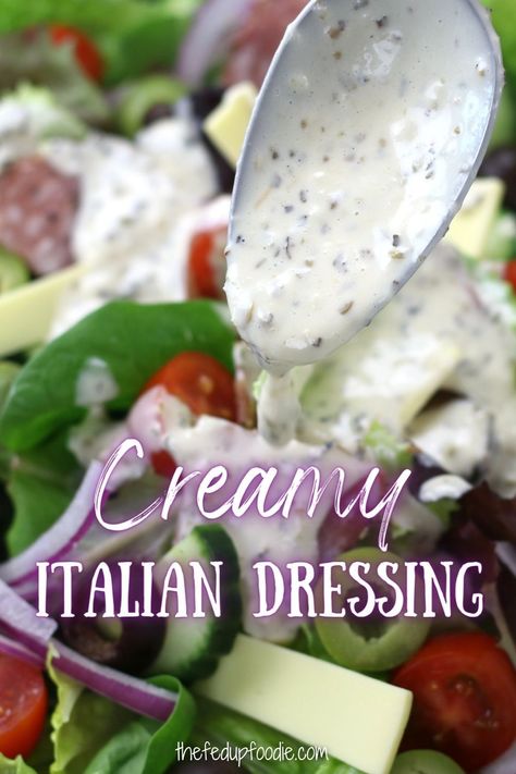 Zingy, flavorful and so very easy to make, this Creamy Italian Dressing makes eating salads so very much fun. Made with simple ingredients and is a 1,000 times better than store bought dressings. #CreamyItalianDressing #CreamyItalianDressingRecipe #HomemadeCreamyItalianDressing #EasyCreamyItalianDressing #HomemadeSaladDressing Creamy Homemade Dressing, Creamy Italian Salad Dressing Recipes, Chive Salad Dressing, Creamy Aloha Dressing, Creamy Italian Dressing Recipe, Creamy Italian Salad Dressing, Natural Meals, House Dressing Recipe, Homemade Creamy Italian Dressing