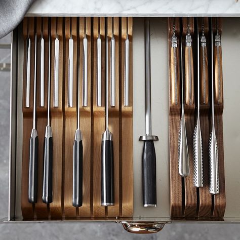 Williams Sonoma 15-Slot In-Drawer Knife Organizer | Williams Sonoma Under Cabinet Knife Storage, Knife Drawer Organizer, Knife Organizer, Rustic Closet, Kitchen Knife Storage, Williams Sonoma Kitchen, Knife Drawer, Kitchen Drawer Storage, Knife Organization