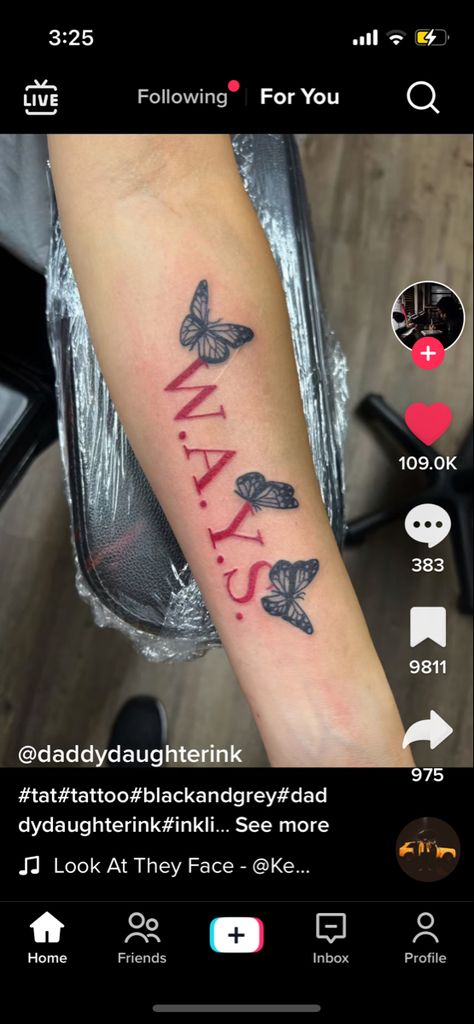 Ways Butterfly Tattoo, Ways Meaning Tattoo, Ways Tattoo With Butterfly, Ways Neck Tattoo, W A Y S Tattoo Red, Ways Tattoo Jhene Aiko With Butterfly, Brat Tattoos For Women, W.a.y.s Tattoo, Raw Tattoo Design