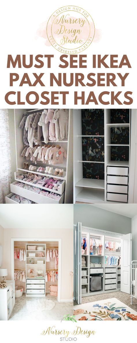 The chances are, you've already seen beautiful nursery closet transformations, courtesy of the IKEA PAX closet systems. Just in case you missed it though, we are rounding up our favorite IKEA PAX nursery closet hacks. Nursery Closet System, Laundry Room Nursery Combo, Nursery Closet Layout, Nursery Closet Without Doors, Custom Nursery Closet, Nursery Open Closet Ideas, Nursery No Closet, Nursery Walk In Closet, Pax Nursery