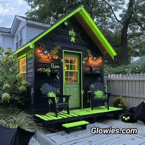 Witchy She Shed, Shed Black, Shipping Container Cabin, Container Cabin, Tiny House Cabin, Halloween Stuff, Seasons Of The Year, She Shed, Shipping Container