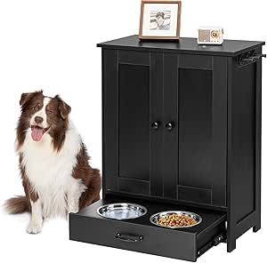 ALINE FURNITURE Dog Feeding Station with Storage Cabinet and 2 Elevated Dog Bowls, Hidden Pet Feeder Station Wood, Dog & Cat Storage Organizer, Black Cats Feeding Station, Pet Feeder Station, Cat Feeding Station, Dog Feeding Station, Elevated Dog Bowls, Feeding Station, Wood Dog, Dog Furniture, Pet Feeder