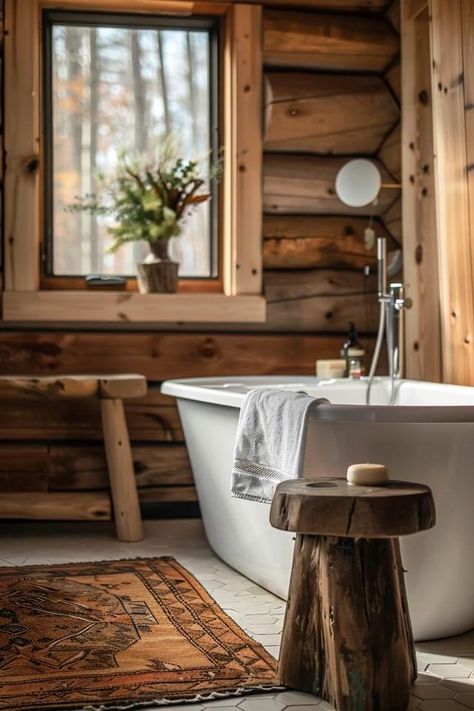 Rustic Charm: Log Home Bathroom Ideas Unveiled Log Cabin Flooring Ideas, Cabin Bathroom Ideas Rustic, Log House Bathroom, Log Home Bathroom Ideas, Cabin Bathroom Ideas, Log Home Bathrooms, Log Cabin Bathrooms, Log Home Bathroom, Log Cabin Remodel