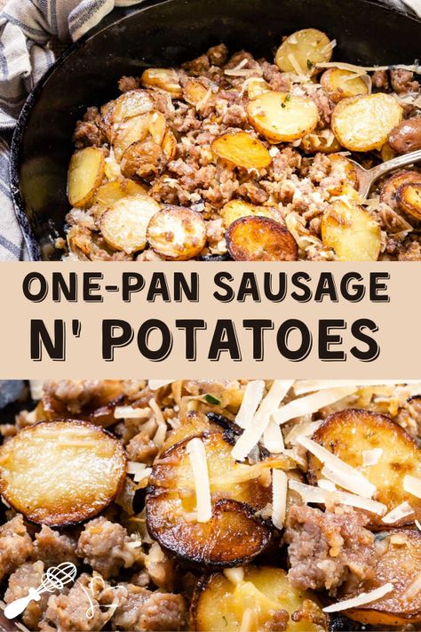 Italian Sausage and Potatoes is a complete meal! it’s loaded with ground   Italian sausage and seasoned with the perfect amount of spice. #onepanmeal #skilletrecipes Mild Italian Sausage Recipes, Pork Sausage Recipes Dinner, Italian Sausage And Potatoes, Ground Italian Sausage Recipes, Sweet Italian Sausage Recipes, One Pan Sausage, Ground Sausage Recipes, Sausage And Potatoes, Pork Sausage Recipes