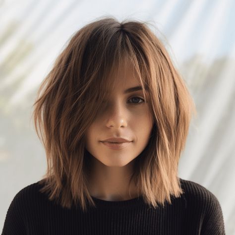 Medium Bob With Side Bangs Over 40, Medium Womens Haircuts Straight Hair, Women’s Midlength Haircuts, Clavicle Length Haircut, Secret Layers Haircut, Womens Hair Over 50, Med Length Hairstyle Women Round Face, Zero Maintenance Haircut, Hair Cut 2024 Girl Medium