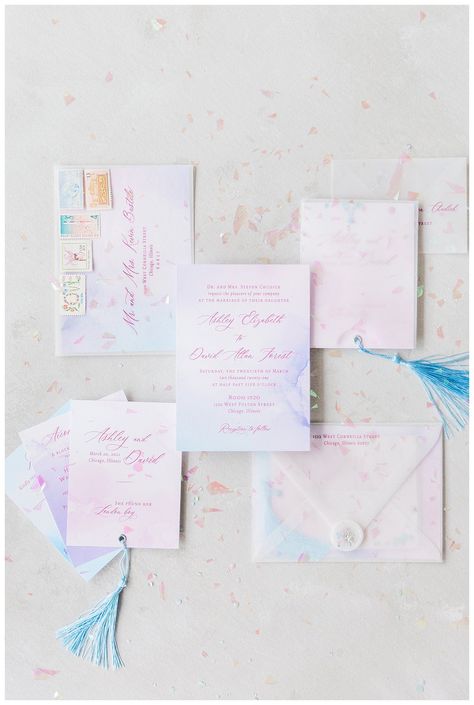 Taylor Swift Wedding, Pastel Wedding Stationery, Pastel Wedding Invitations, Pastel Wedding Theme, Taylor Swift Lover, Curated Decor, Lilac Wedding, Chicago Photography, Bridal Bridesmaid Dresses