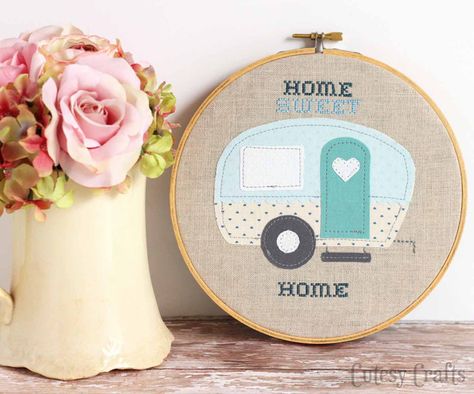 Camper Applique, Free Applique Patterns, Cross Stitch Hoop, Lazy Daisy Stitch, Embroidery Transfers, Embroidery Patterns Vintage, Applique Pattern, Embroidery Patterns Free, Embroidery Hoop Art